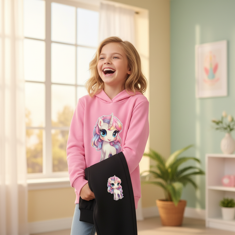 pink unicorn hoodie jogger set - in-use