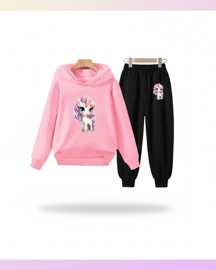 pink unicorn hoodie jogger set - white-bg