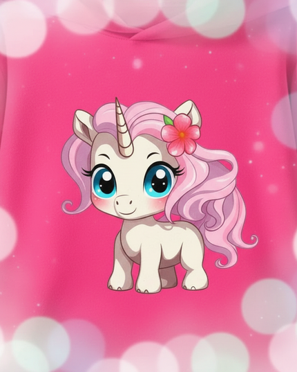 pink unicorn hoodie outfit kids - detail