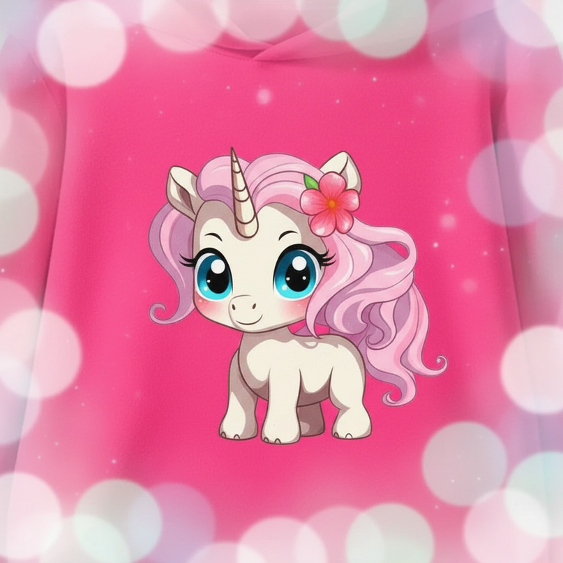 pink unicorn hoodie outfit kids - detail