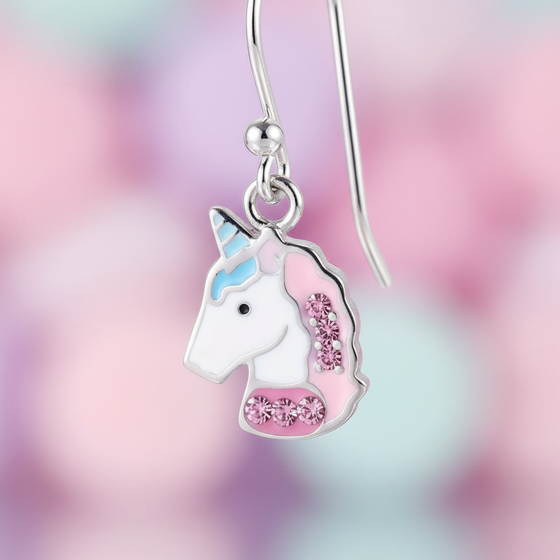 pink unicorn hoop earrings - detail