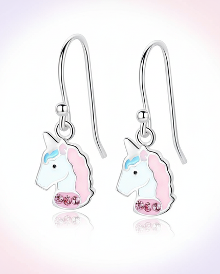 pink unicorn hoop earrings - white-bg