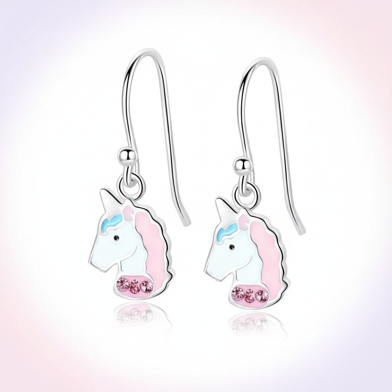 pink unicorn hoop earrings - white-bg