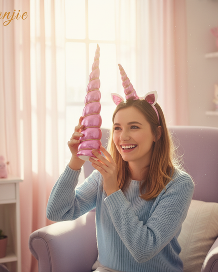 pink unicorn horn cosplay prop - in-use