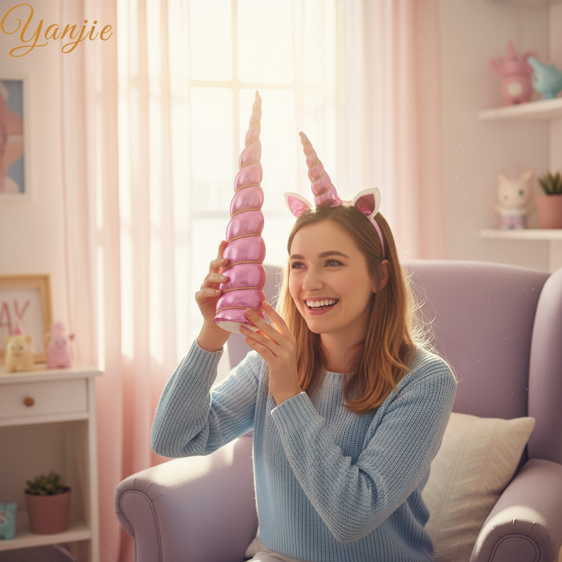 pink unicorn horn cosplay prop - in-use