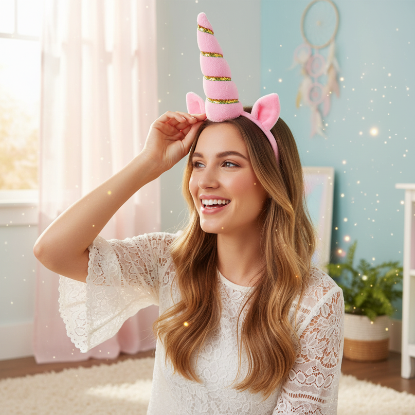pink unicorn horn party pack - in-use