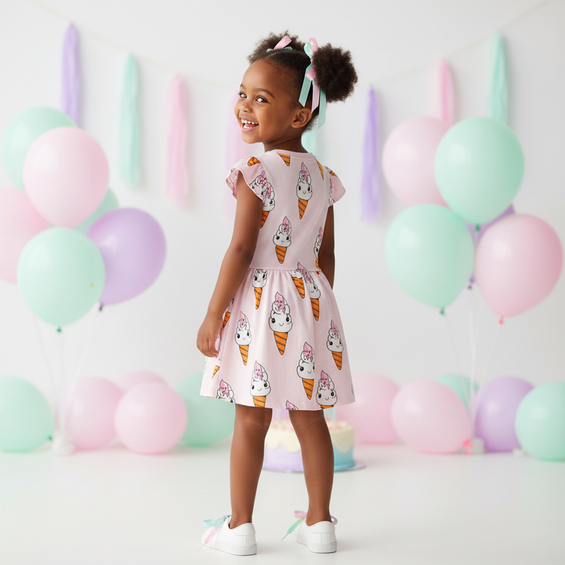 pink unicorn ice cream dress - back