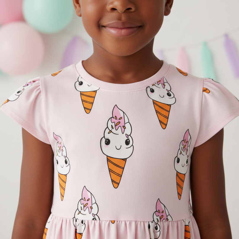 pink unicorn ice cream dress - detail