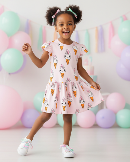 pink unicorn ice cream dress - front