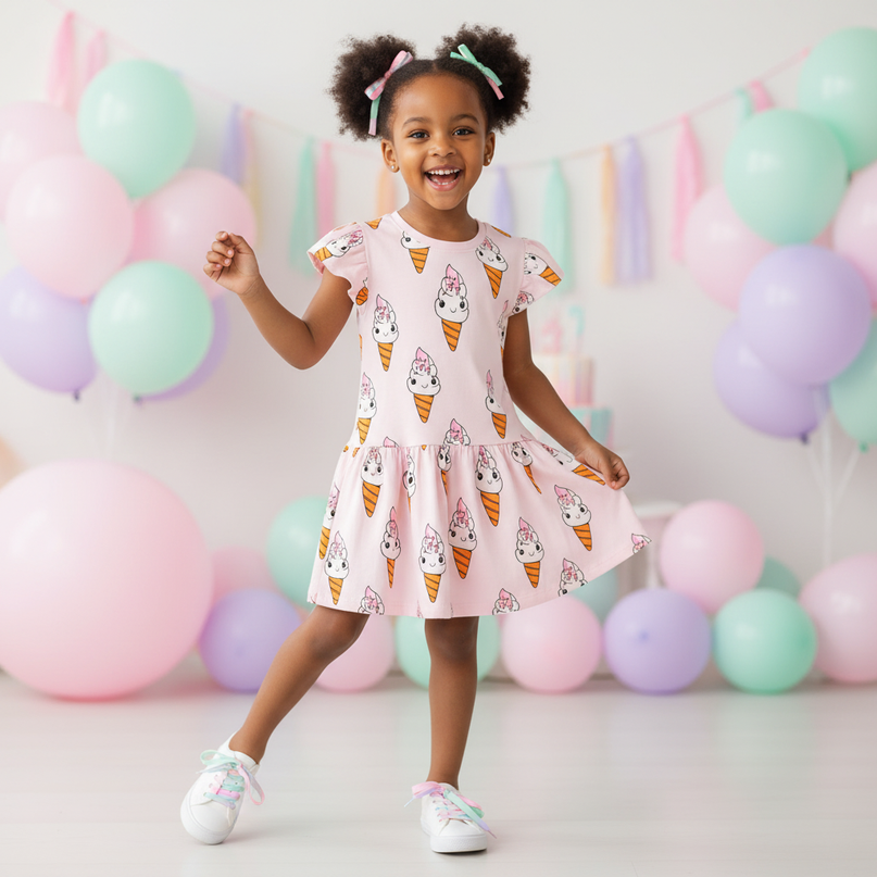 pink unicorn ice cream dress - front