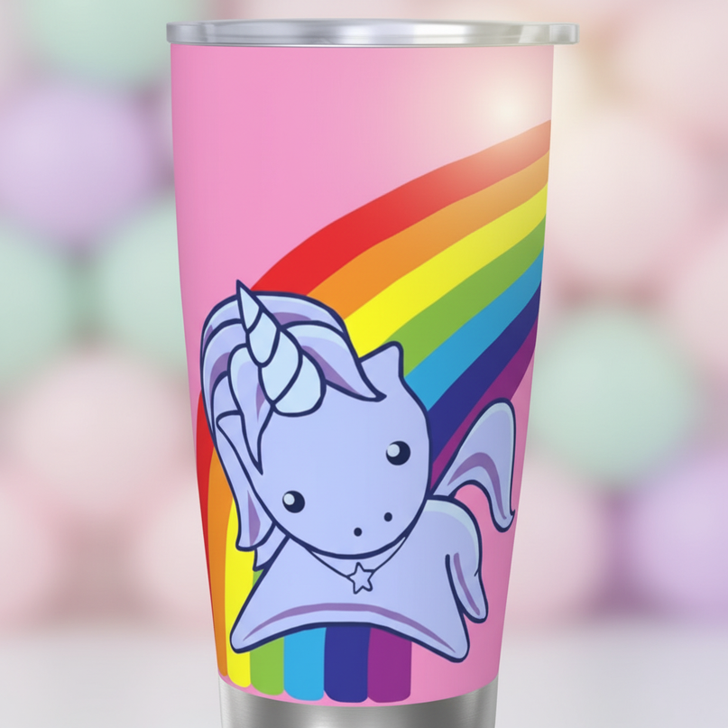 pink unicorn insulated tumbler - detail