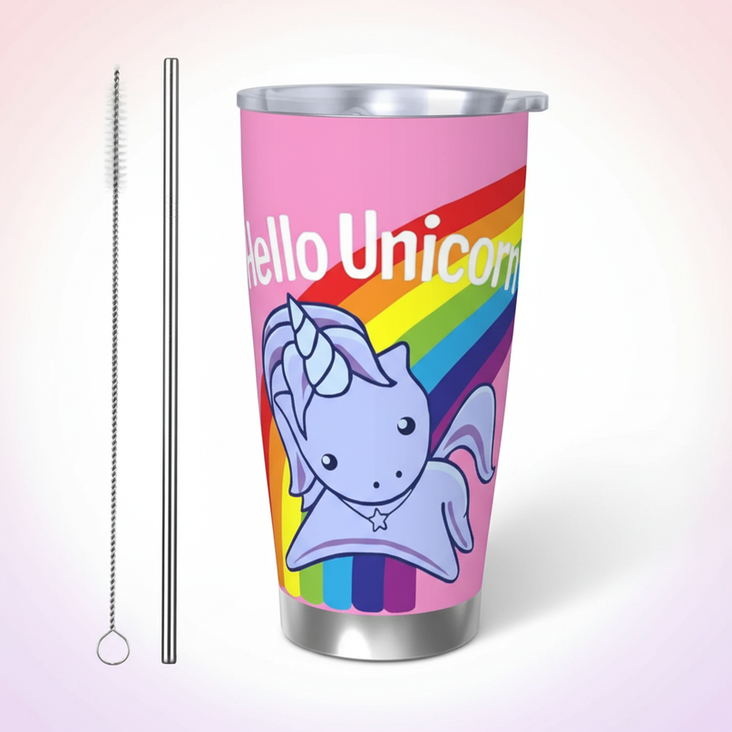 pink unicorn insulated tumbler - white-bg