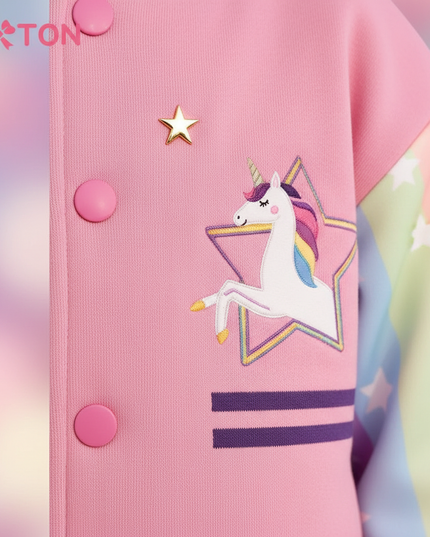 pink unicorn jacket - detail