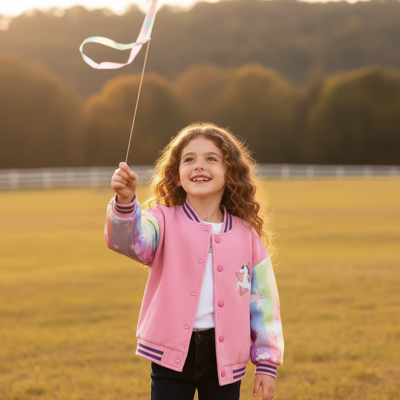pink unicorn jacket - in-use