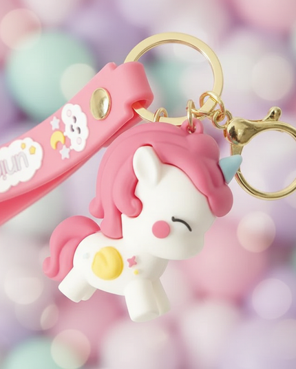 pink unicorn keychain - detail