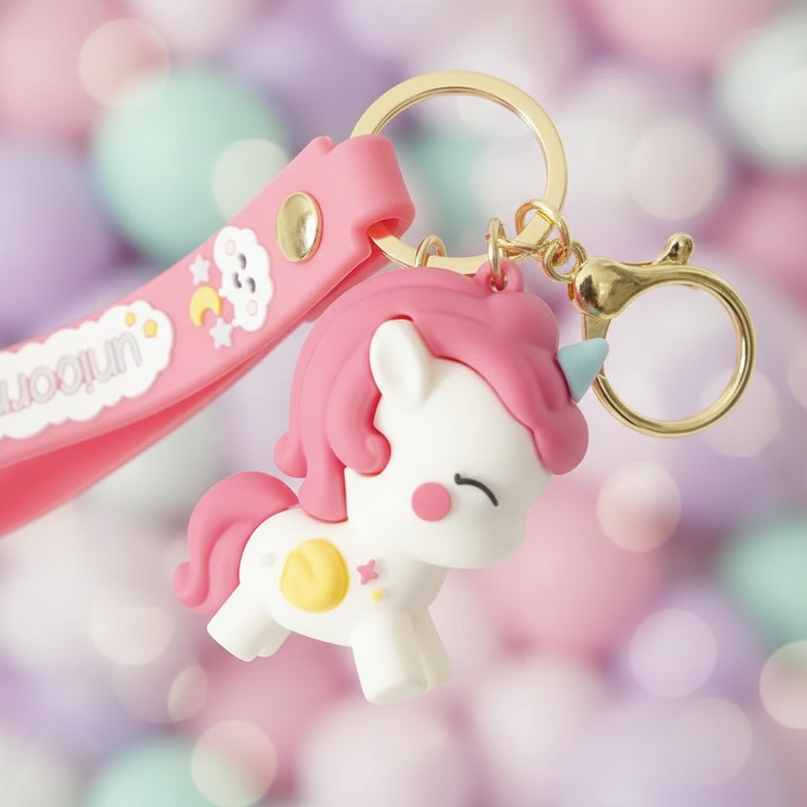 pink unicorn keychain - detail