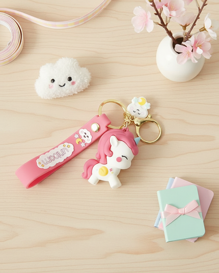 pink unicorn keychain - flat-lay