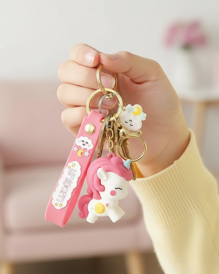 pink unicorn keychain - in-use