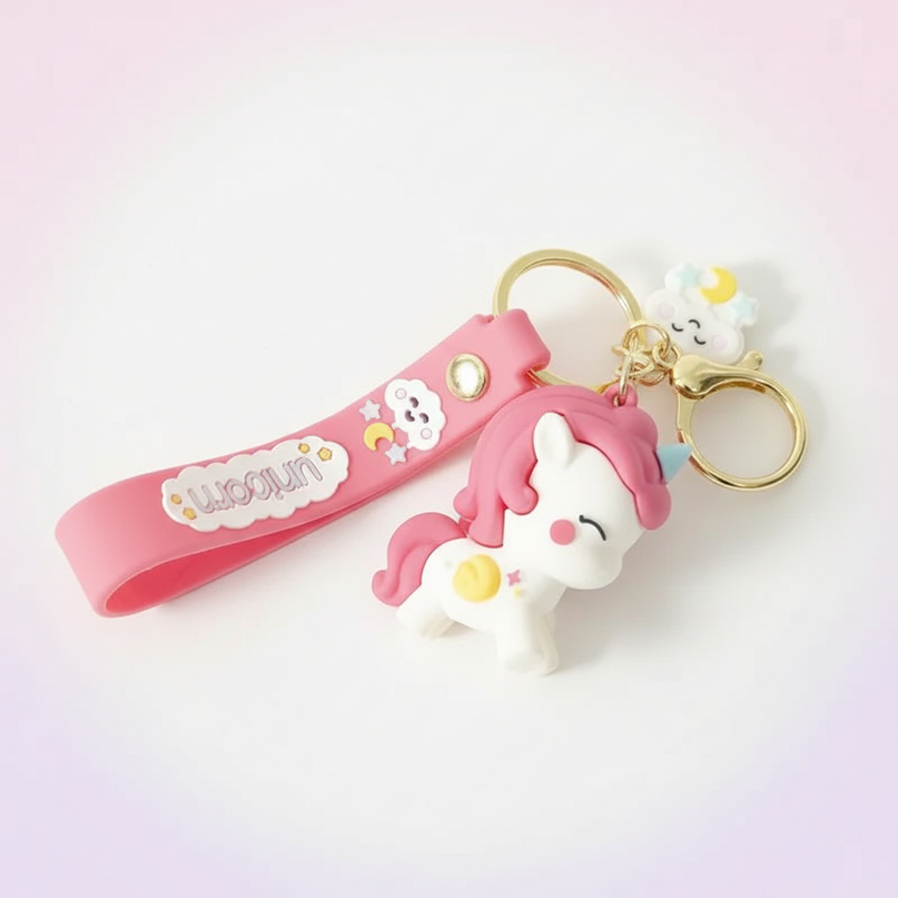 pink unicorn keychain - white-bg