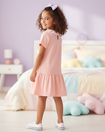pink unicorn lace collar dress - back