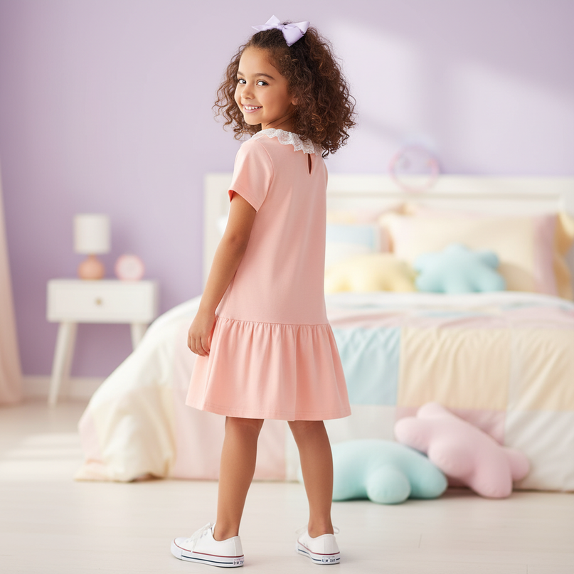 pink unicorn lace collar dress - back