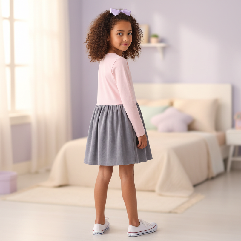 pink unicorn long sleeve applique dress - back