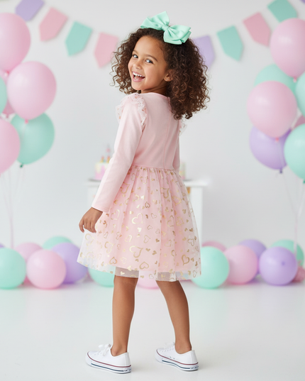 pink unicorn long sleeve tulle dress - back