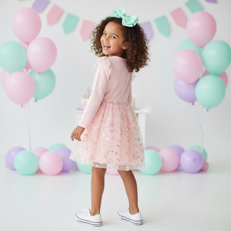 pink unicorn long sleeve tulle dress - back