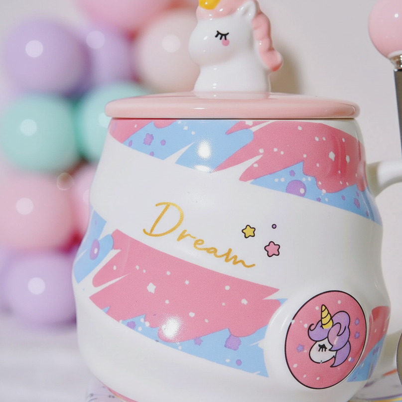 pink unicorn coffee mug - detail