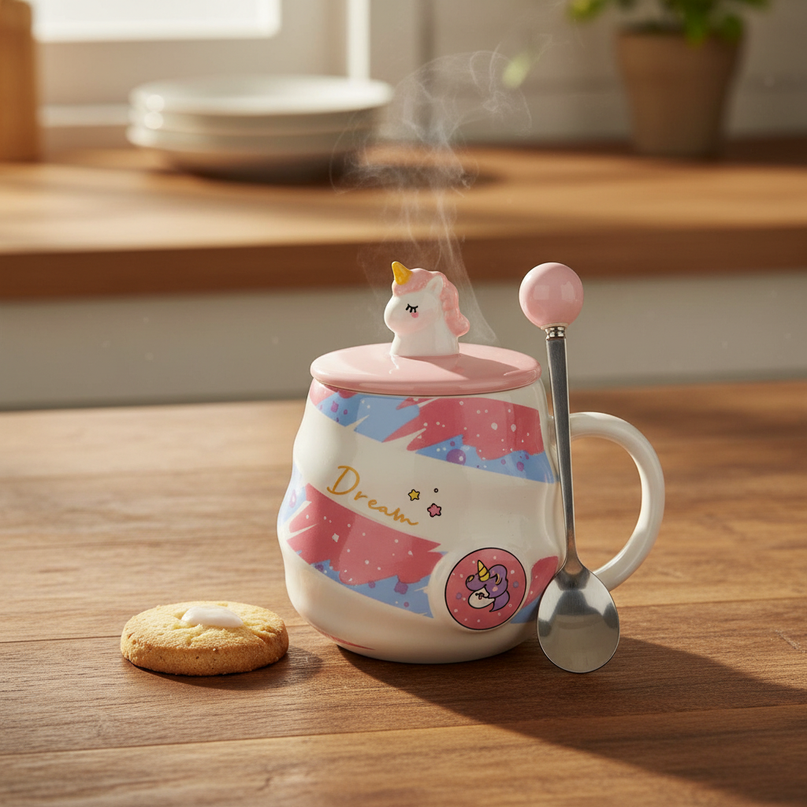 pink unicorn coffee mug - lifestyle