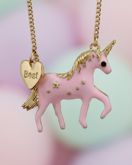 pink unicorn necklace - detail