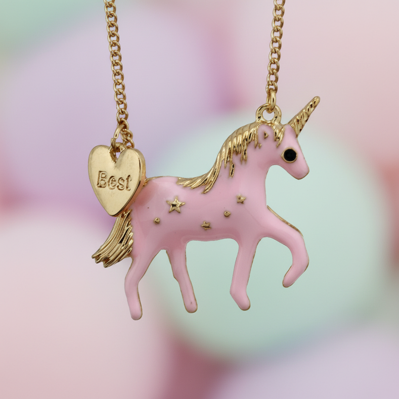 pink unicorn necklace - detail