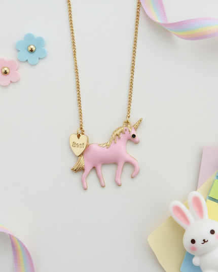 pink unicorn necklace - flat-lay
