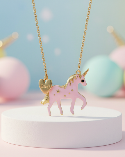 pink unicorn necklace - lifestyle