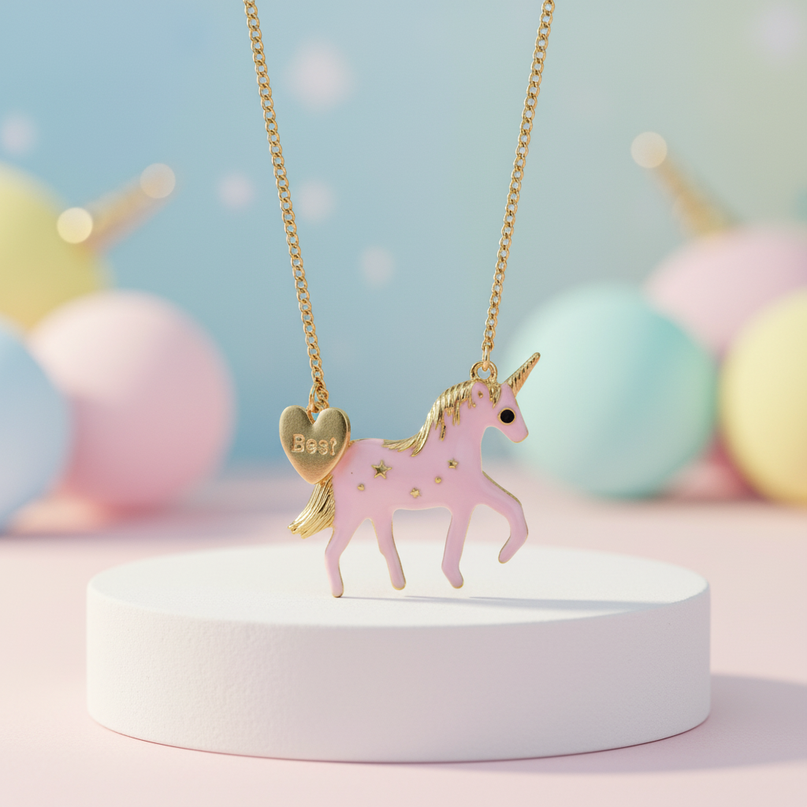 pink unicorn necklace - lifestyle