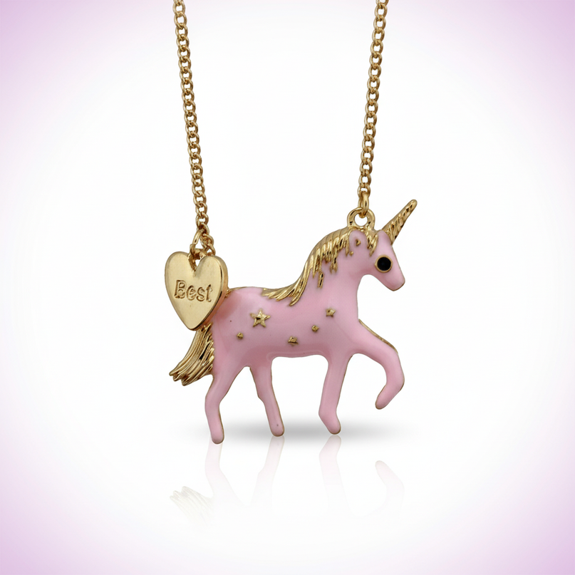 pink unicorn necklace - white-bg