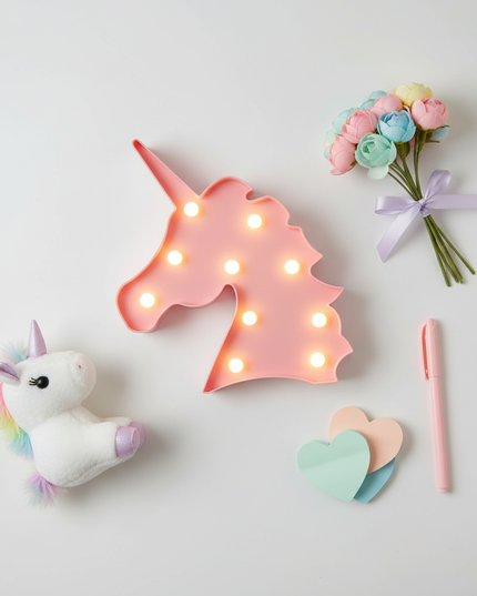 pink unicorn night light - flat-lay