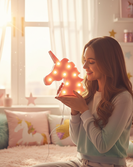 pink unicorn night light - in-use