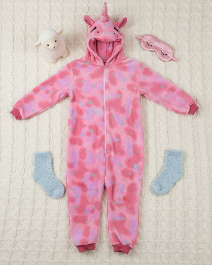 pink unicorn onesie adults - flat-lay