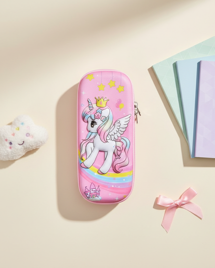 pink unicorn pencil case - flat-lay
