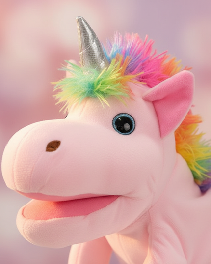 pink unicorn plush puppet - detail