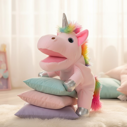 pink unicorn plush puppet - lifestyle