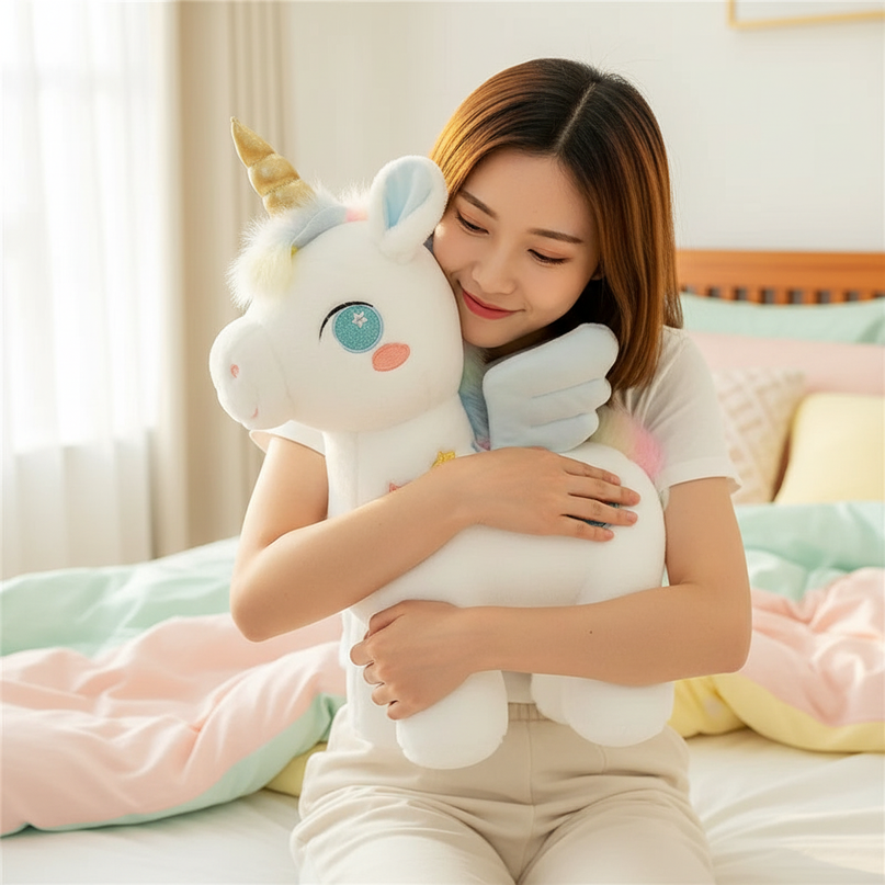 pink unicorn plush stuffed animal - in-use