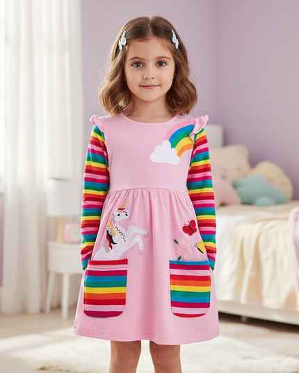 pink unicorn pocket dress - detail