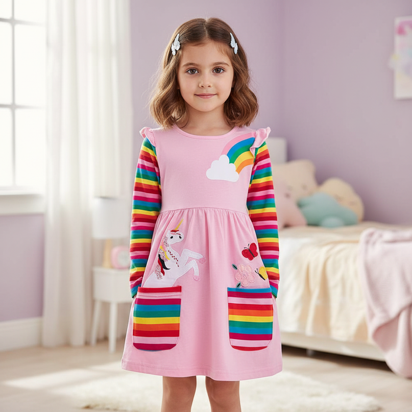 pink unicorn pocket dress - detail