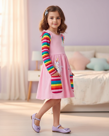 pink unicorn pocket dress - front