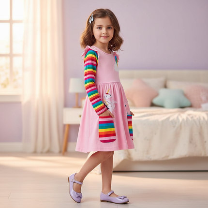 pink unicorn pocket dress - front
