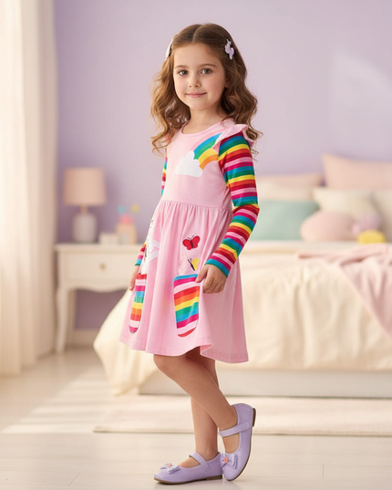 pink unicorn pocket dress - three-quarter