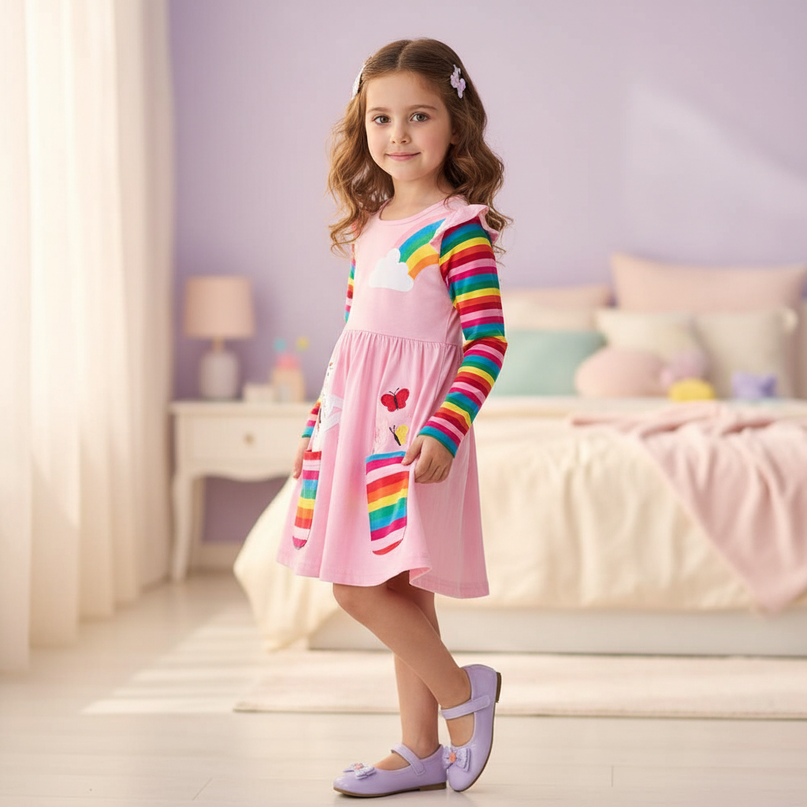 pink unicorn pocket dress - three-quarter
