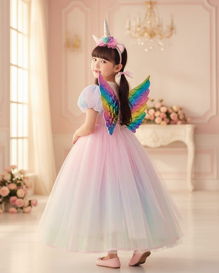 pink unicorn princess dress set - back
